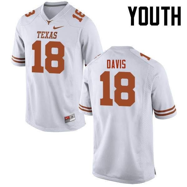 Youth #18 Davante Davis Texas Longhorns College Football Jerseys-White